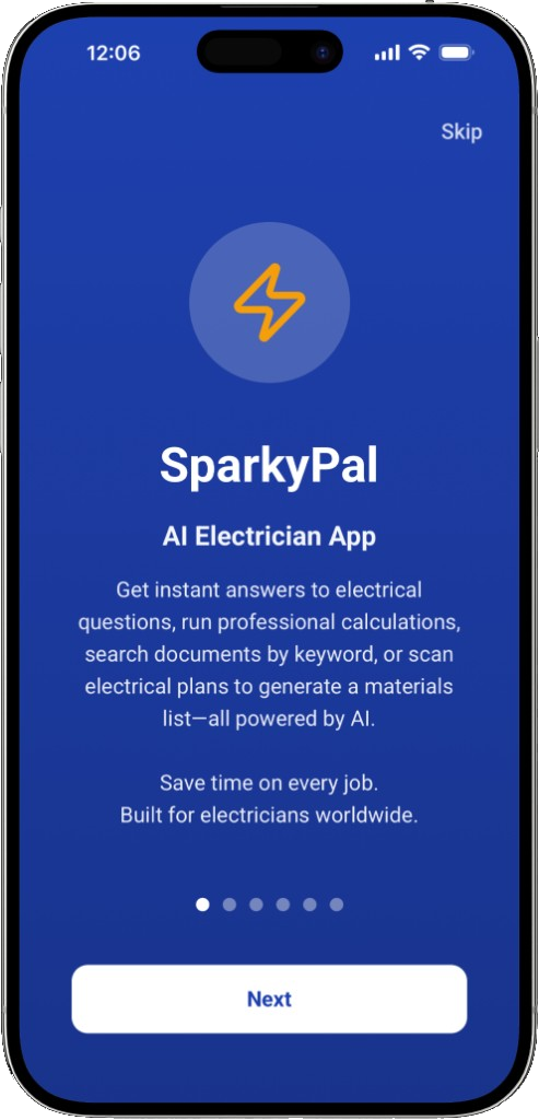 SparkyPal AI Electrician App — built for electricians worldwide